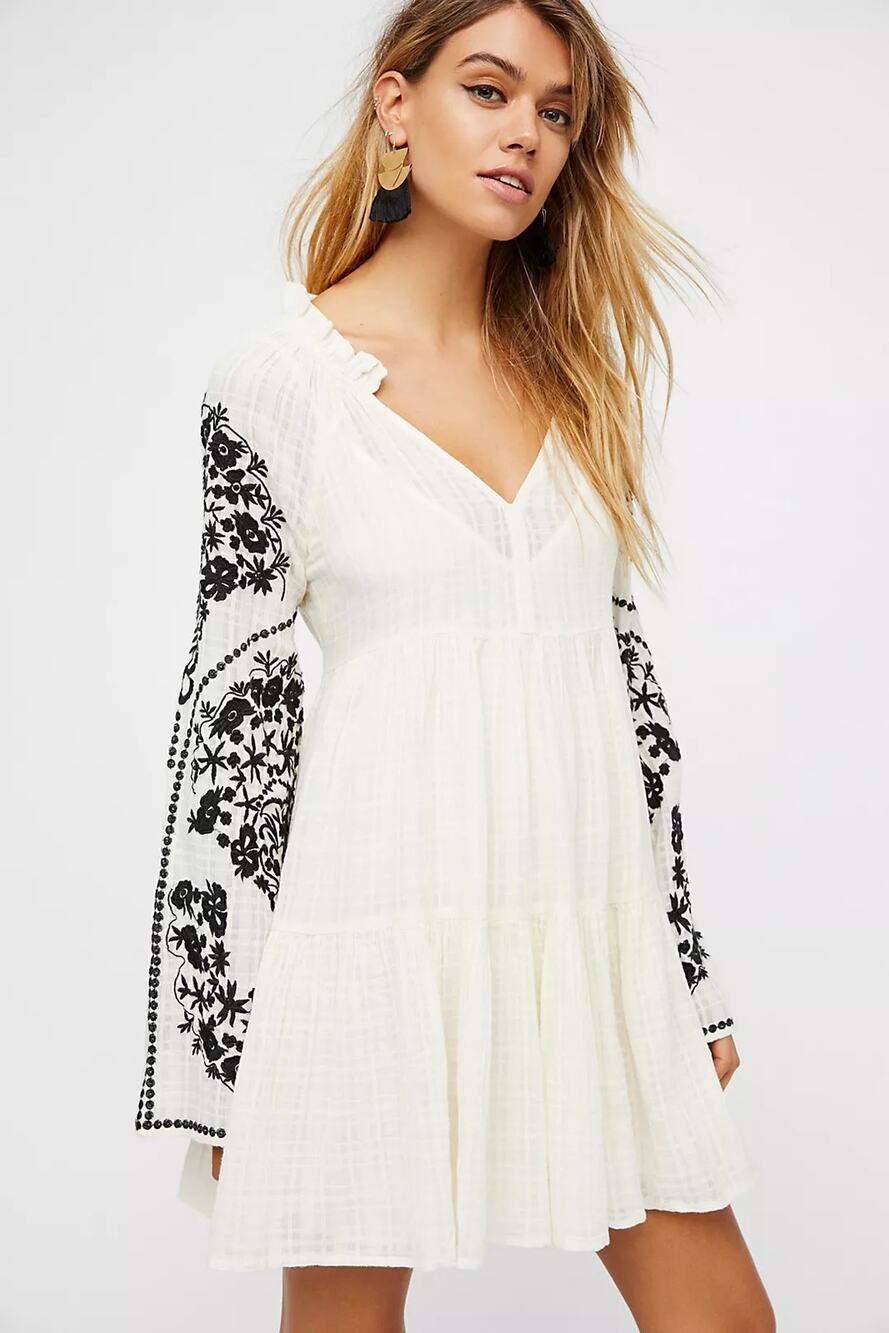 New FREE PEOPLE Emerald City Embroidered Mini Dress $168 X-SMALL Ivory